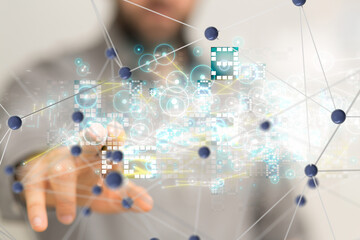 Poster - Neural network 3D illustration. Big data and cybersecurity