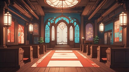 Wall Mural - retro anime style sanctuary front illustra background