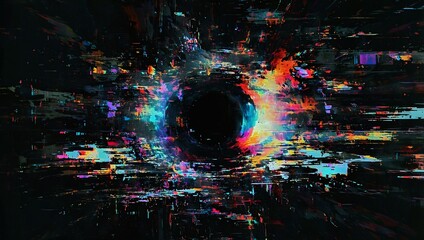 Wall Mural - Black hole in black void, photo, cinematic, glitch effect