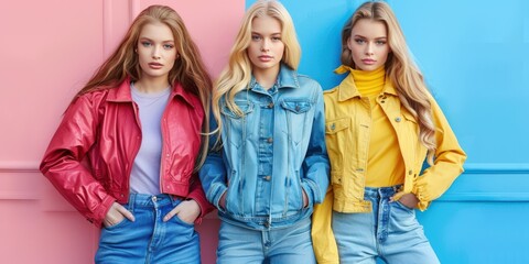 Canvas Print - Three models showcase vibrant spring fashion against a colorful backdrop