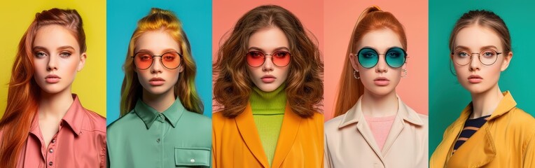 Sticker - Spring fashion showcase with five models in vibrant outfits and sunglasses