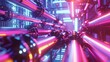 A vibrant, futuristic scene featuring glowing pipes with neon lights, creating an immersive tech environment.