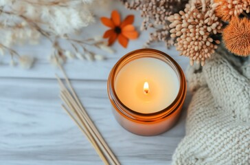 Poster - Cozy candlelit setting with natural decorations during the holiday season