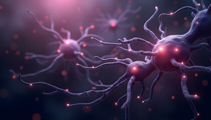 Wall Mural - Glowing neural network with intricate branching structures and bright nodes against a dark background