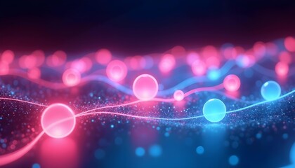 Wall Mural - Glowing abstract waves with colorful bokeh lights on a dark background