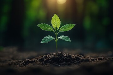 Close Up of a Young Plant Bathed in Morning Light. Embracing the Energy of New Beginnings. Cultivating Agriculture and Eco Living