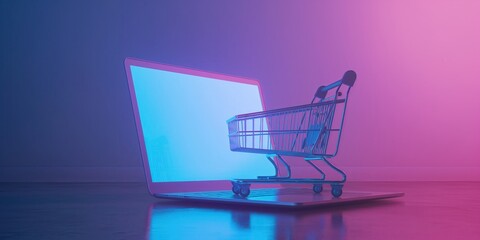 Digital Shopping Cart on Laptop created by ai