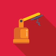 Poster - minimalistic illustration of a robotic arm picking up an object, featuring a long shadow and flat de