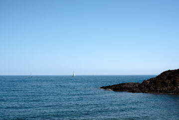 a sailing boat on mediterranean sea.