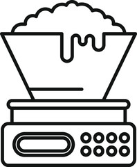 Poster - Line drawing of dough in a bowl on electronic scales, showing increasing weight as the dough rises
