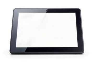 Black tablet computer with blank screen, isolated on white background