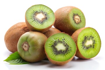 Delicious ripe kiwi fruits, isolated on white background