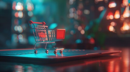 Digital Shopping Cart on Laptop created by ai