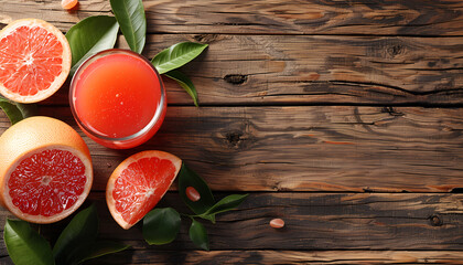 Wall Mural - Ripe grapefruit with juice on table close-up