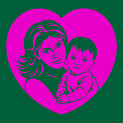 Wall Mural - mom and child silhouette vector art illustration