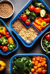 Wall Mural - colorful meal prep containers filled fresh featuring variety vibrant healthy grains balanced nutrition, food, storage, organization, nutritious, recipes, ideas