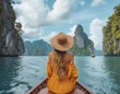 © melhak - Woman with camera enjoying serene river views on a boat ride through verdant landscape - eco-tourism, outdoor photography, nature escape