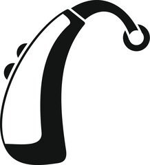 Poster - Black glyph icon representing a modern hearing aid, a device designed to improve hearing for people with hearing loss