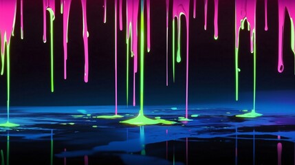 Poster - Vivid Neon Paint Drips Creating an Abstract Art Background