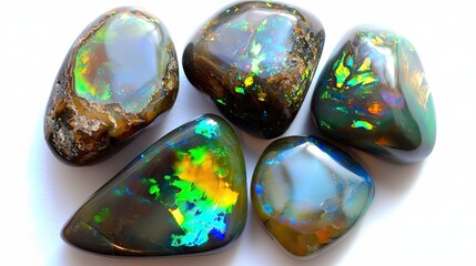 Poster - Beautiful Stone Opals Showcasing Vivid Colors and Unique Patterns Under Bright Lighting