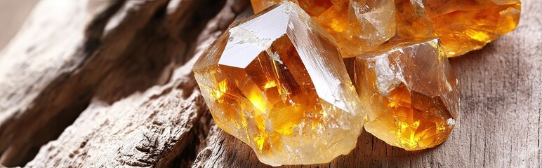 Aufkleber - Beautiful Stone Topaz Crystals Displayed on a Wooden Surface in Natural Light