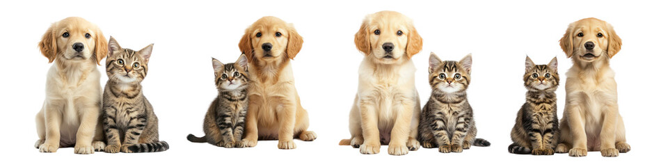 Set of happy dog and cat isolated on transparent background