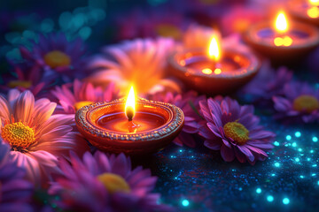 Wall Mural - Diwali Candles and Flowers: A Celebration of Light and Hope