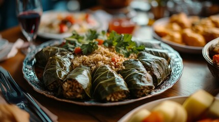 Stuffed leaves, a traditional Turkish dish made of rice wrapped in grape leaves, are examples of delectable traditional Turkish cuisine. superior quality image