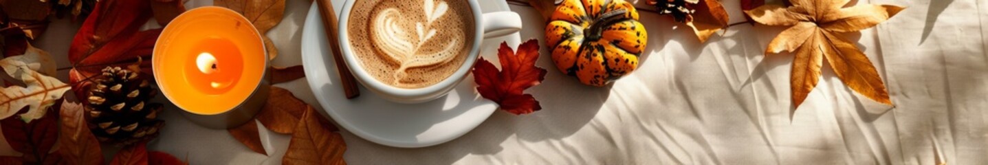 Wall Mural - cup of coffee on autumn background.