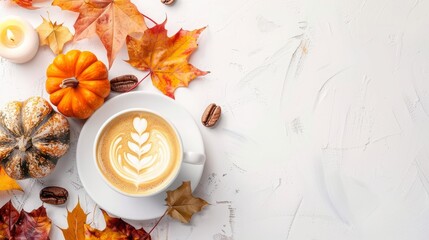 Wall Mural - cup of coffee on autumn background.