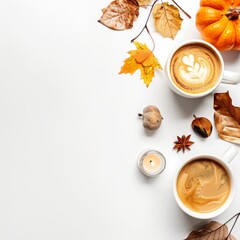 Wall Mural - cup of coffee on autumn background.