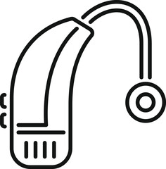 Poster - line art icon of a behind the ear hearing aid, a device designed to improve hearing for people with 