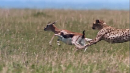 Wall Mural - super slow motion of cheetah catching gazelle 4k