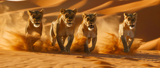 Wall Mural - lions running in the desert