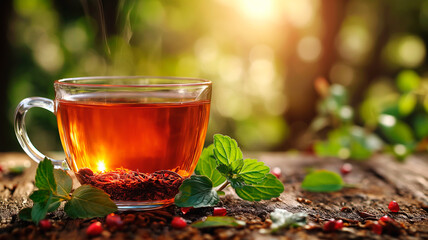 cup of tea with leaves in the sun