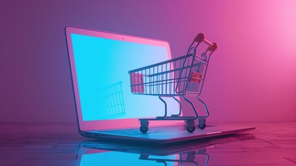 Digital Shopping Cart on Laptop created by ai