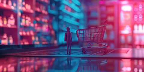 Digital Shopping Cart on Laptop created by ai