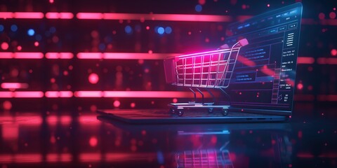 Digital Shopping Cart on Laptop created by ai