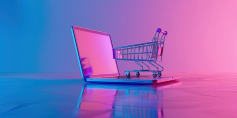 Digital Shopping Cart on Laptop created by ai