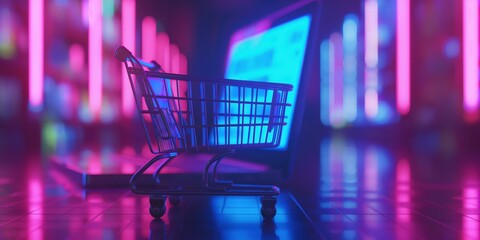 Digital Shopping Cart on Laptop created by ai