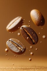 Wall Mural - Coffee beans in the air close -up isolated on a white background