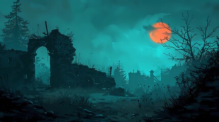 Wall Mural - halloween night scene