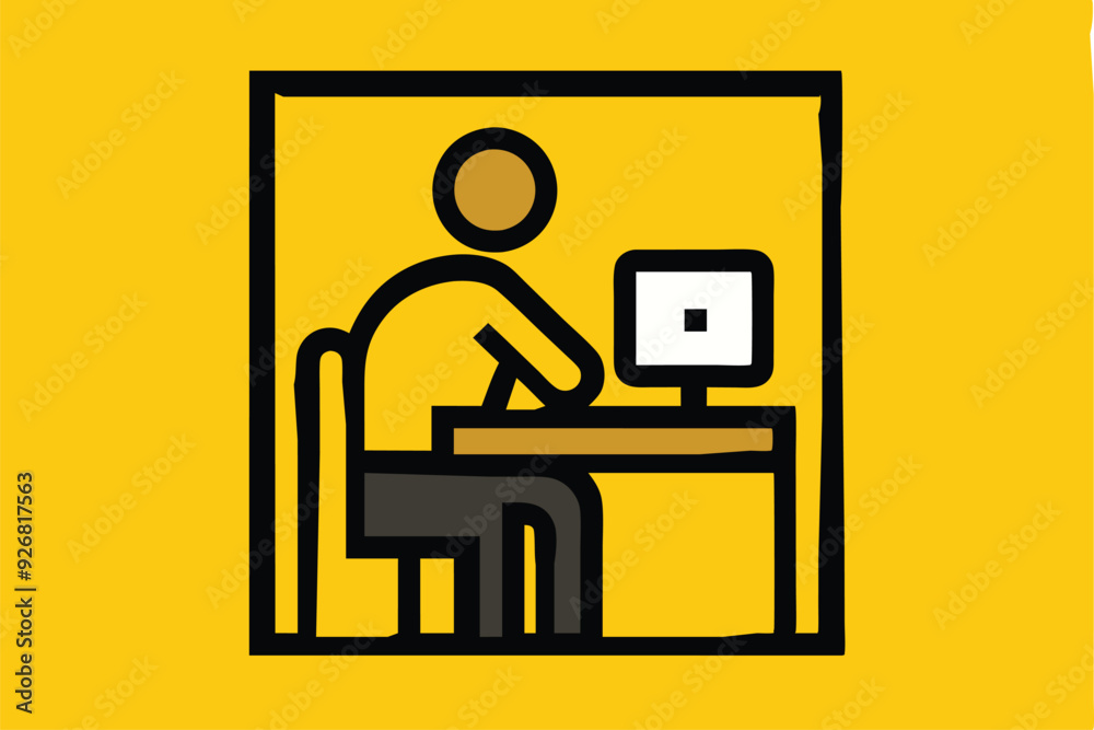 Person at the computer symbol. Computer work icon. Office work sign ...