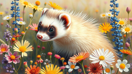 Ferret on the meadow