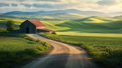 Sticker - Barn in a Field of Rolling Hills.