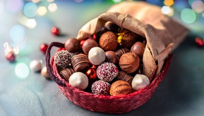 Small chocolate balls filled with surprising cores such as strawberry, nut and caramel mixed in a bag