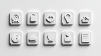 Poster - white 3d app icons on a white background.