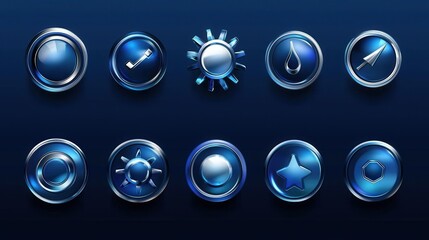 Poster - blue and silver 3d buttons with various icons.