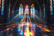 © Frédéric Prochasson - church with stained glass windows, AI generated
