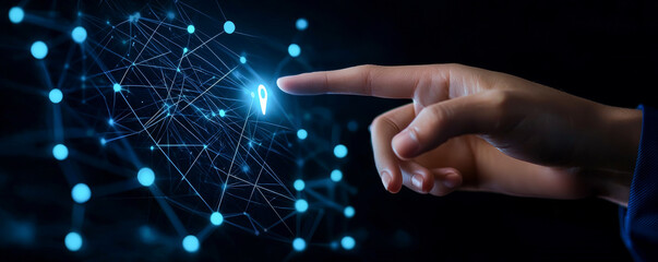 A hand reaching out to connect with a digital network, symbolizing innovation and technology advancement in a connected world.